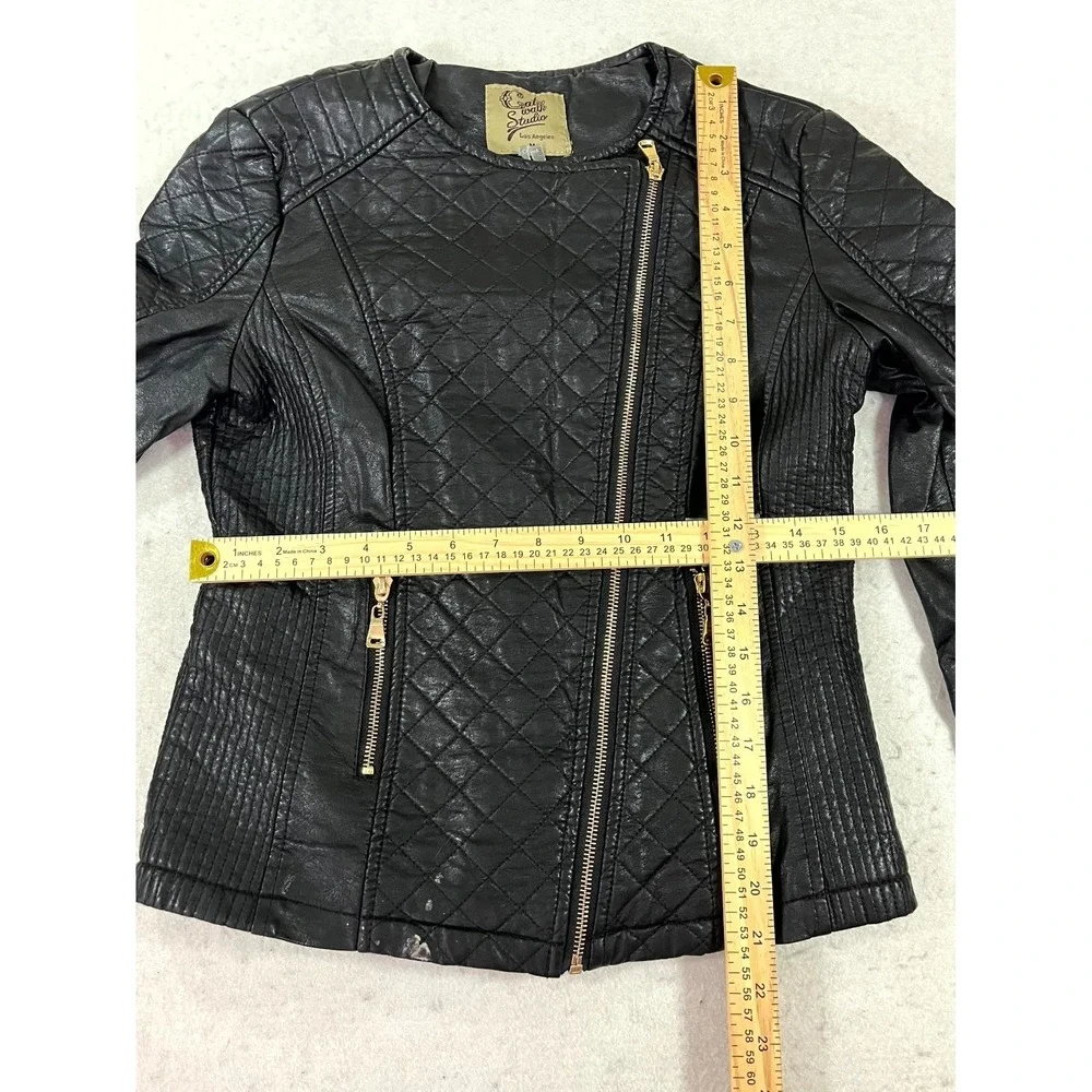 Vintage Catwalk Studio Leather Jacket Girl Medium Black Quilted Asymmetrical Zip